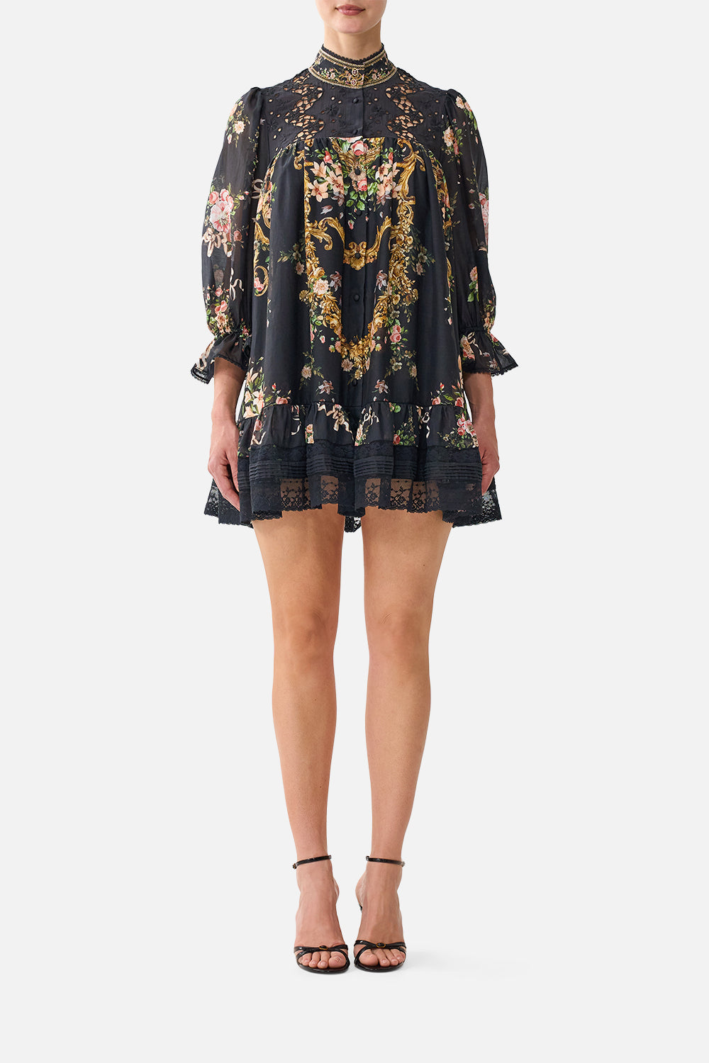 A LINE LACE TRIM SHORT DRESS VERSAILLES OR DIE