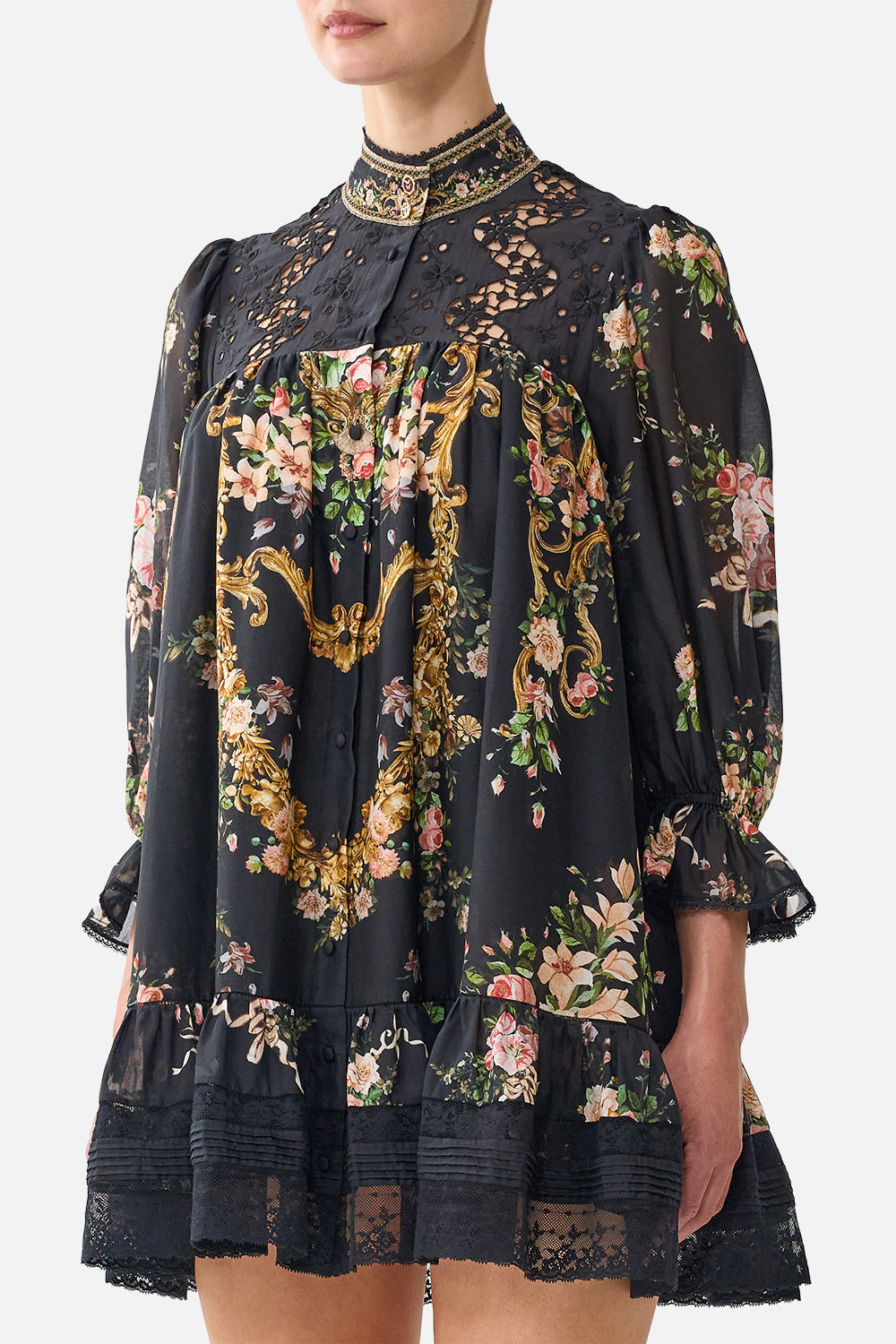 A LINE LACE TRIM SHORT DRESS VERSAILLES OR DIE