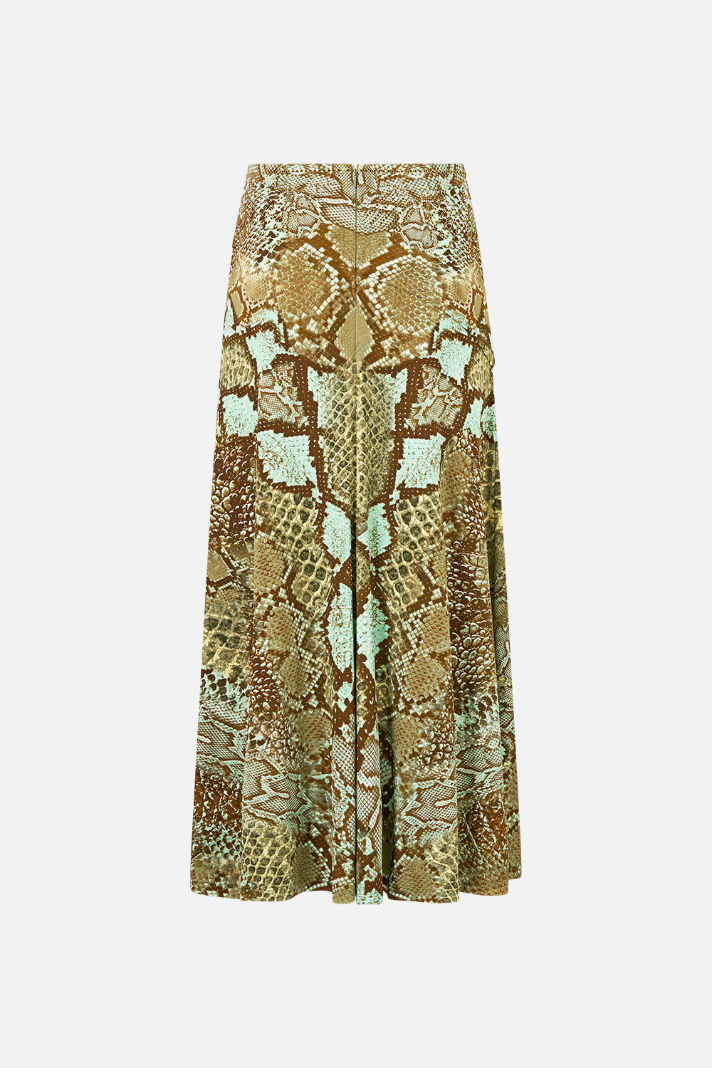 The CAMILLA Flared Hem Jersey Skirt in Print My Sweet Serpentine. Ghost View Back