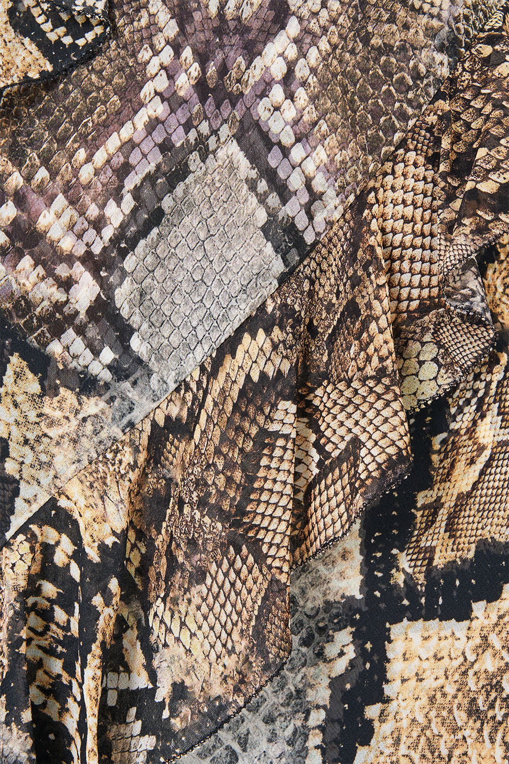 The CAMILLA Asymmetrical Ruffle Slip Dress in Print Animalia Heirlooms. Ghost View