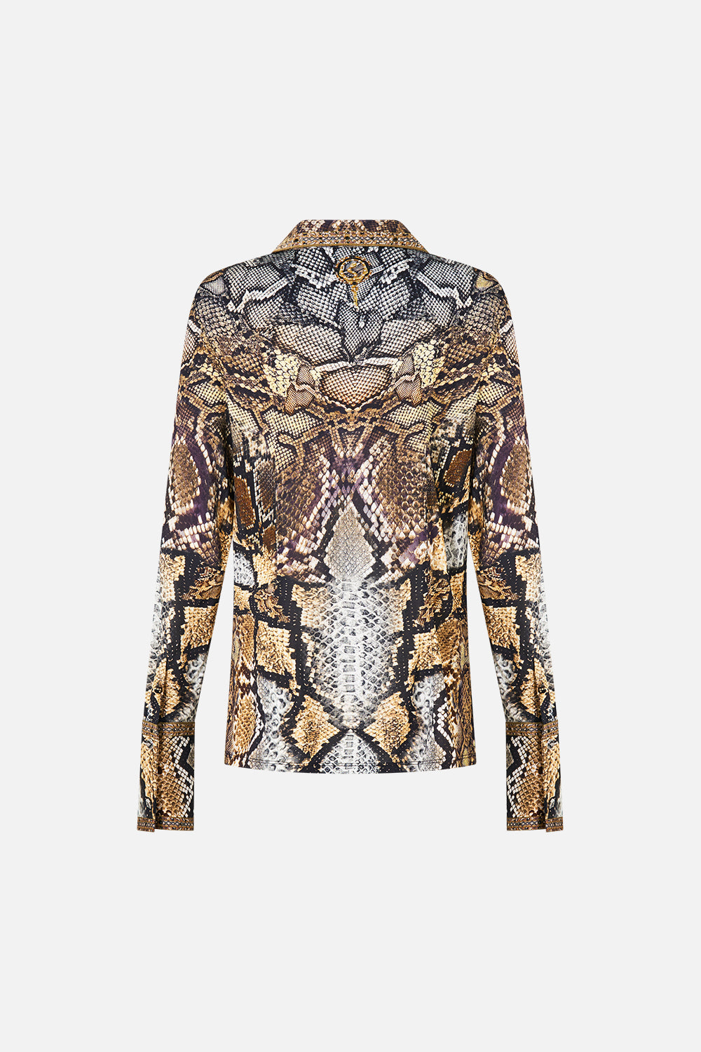 The CAMILLA Long Sleeve Jersey Shirt in Print Animalia Heirlooms. Ghost View Back