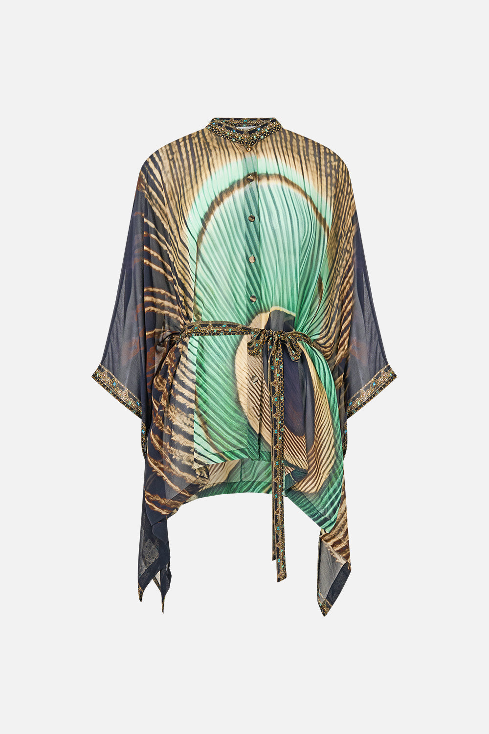 The CAMILLA Button Through Scarf Blouse in Print A Wink to the Wild. Ghost View Front