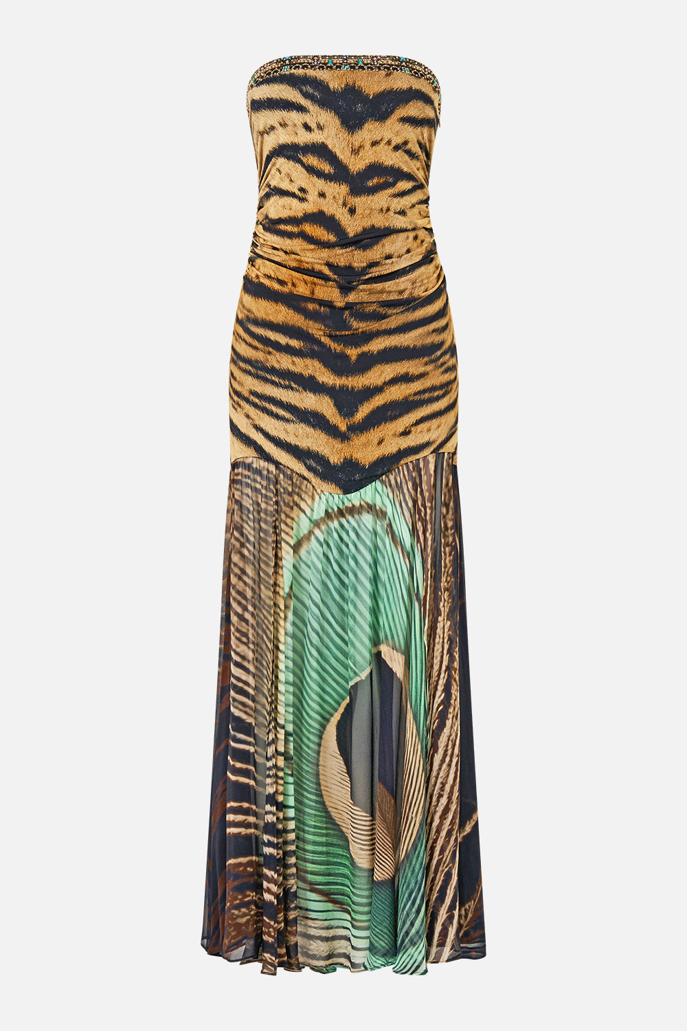 The Strapless Jersey Dress With Silk Panel in print A Wink To The Wild