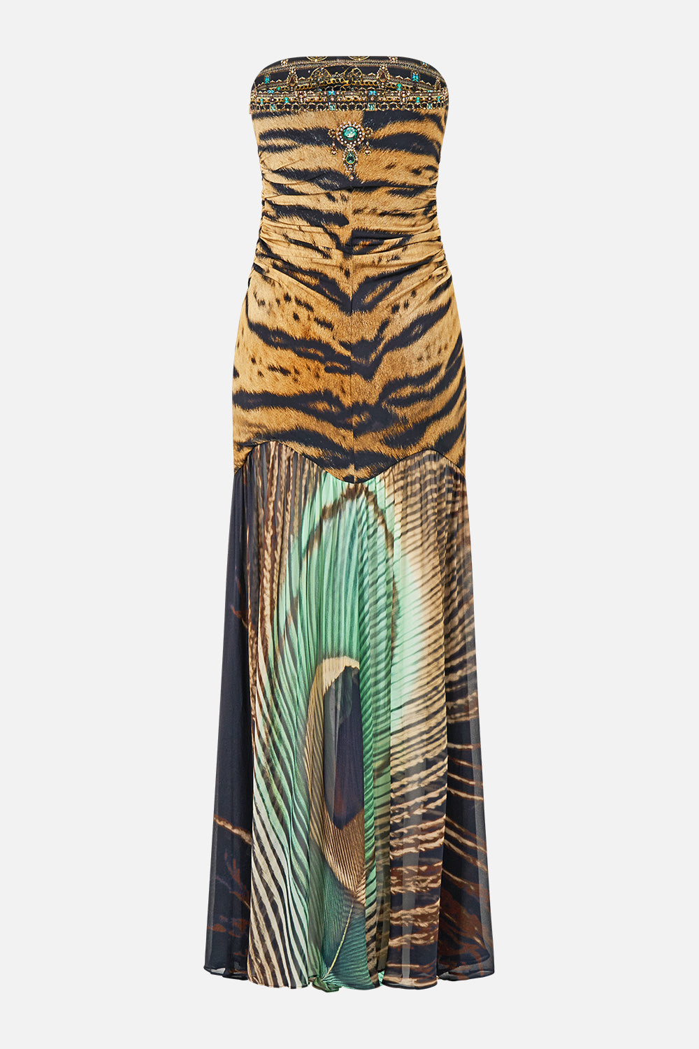 The Strapless Jersey Dress With Silk Panel in print A Wink To The Wild