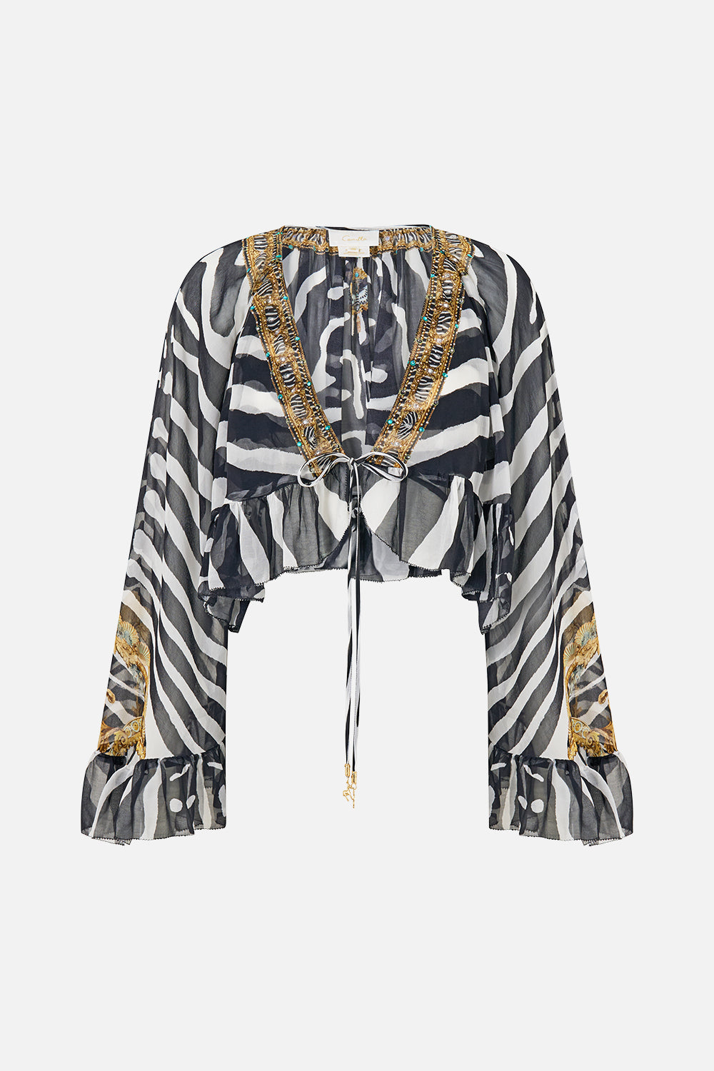 The Crop Ruffle Top in print Zig Zag Zoo