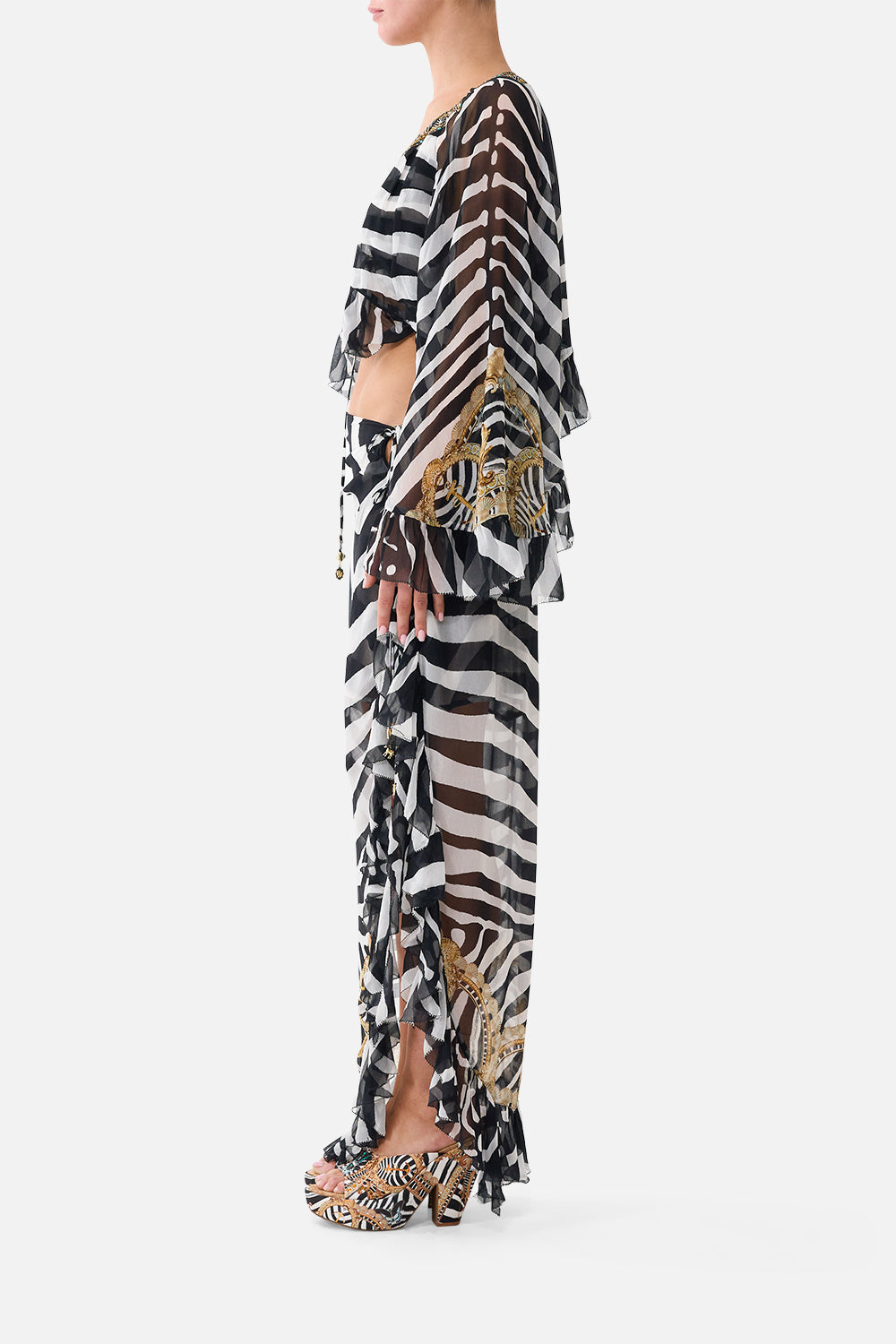 The Crop Ruffle Top in print Zig Zag Zoo