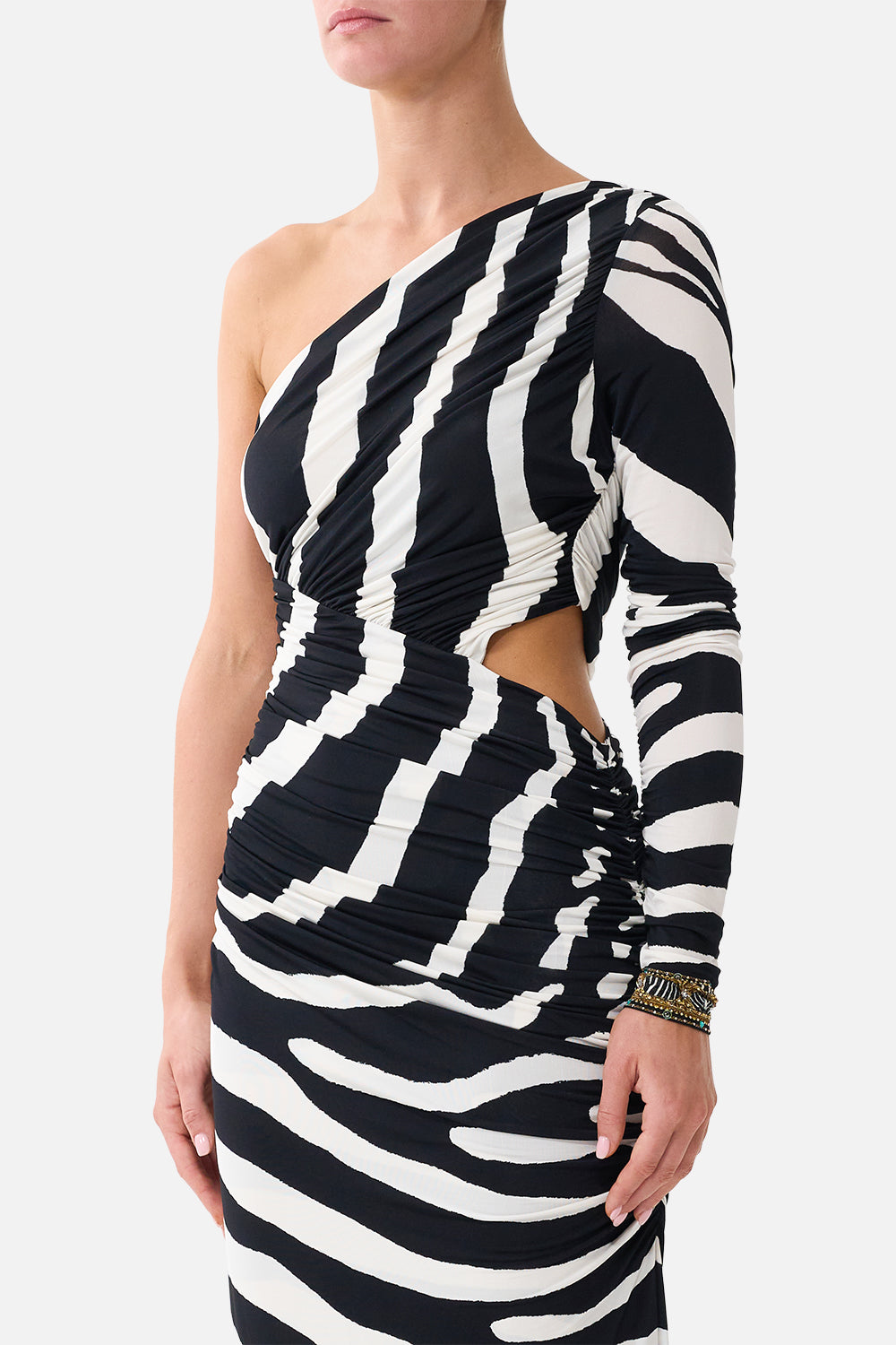 The One Shoulder Jersey Cut Out Dress in print Zig Zag Zoo