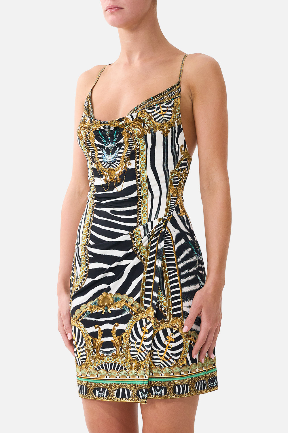 The Drape Jersey Mini Dress in print Zig Zag Zoo