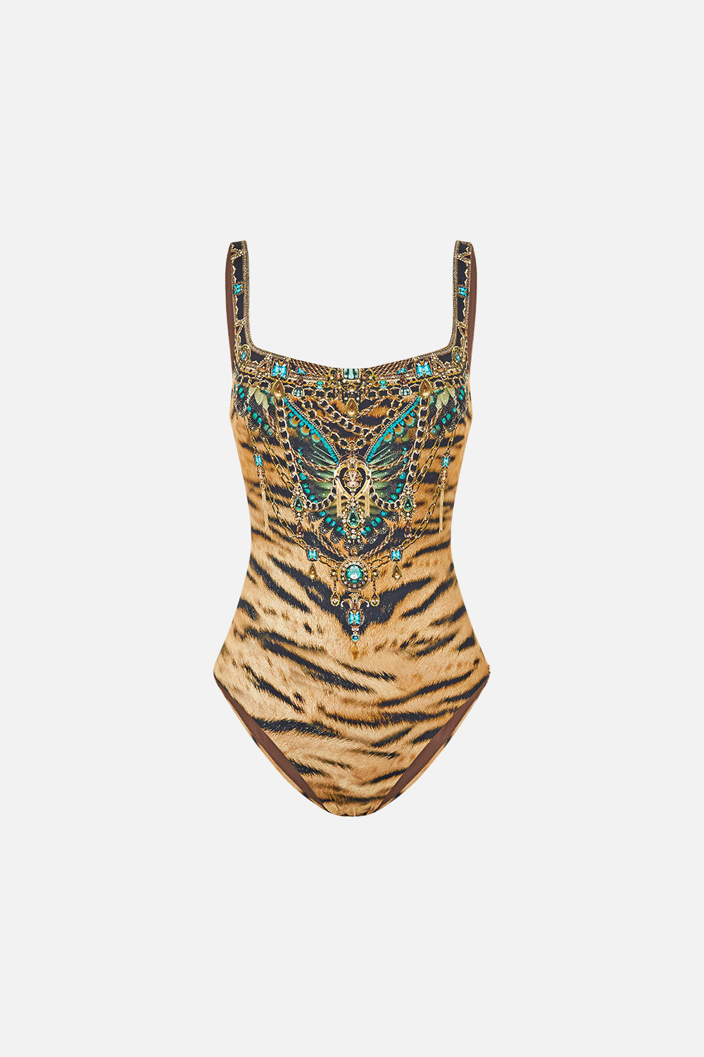 The CAMILLA Underwire Square Neck One Piece W/ Scoop Back in Print A Wink to the Wild. Ghost View Front
