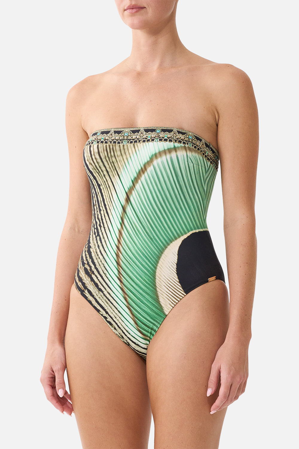 The Bandeau One Piece With Removable Straps in print A Wink To The Wild