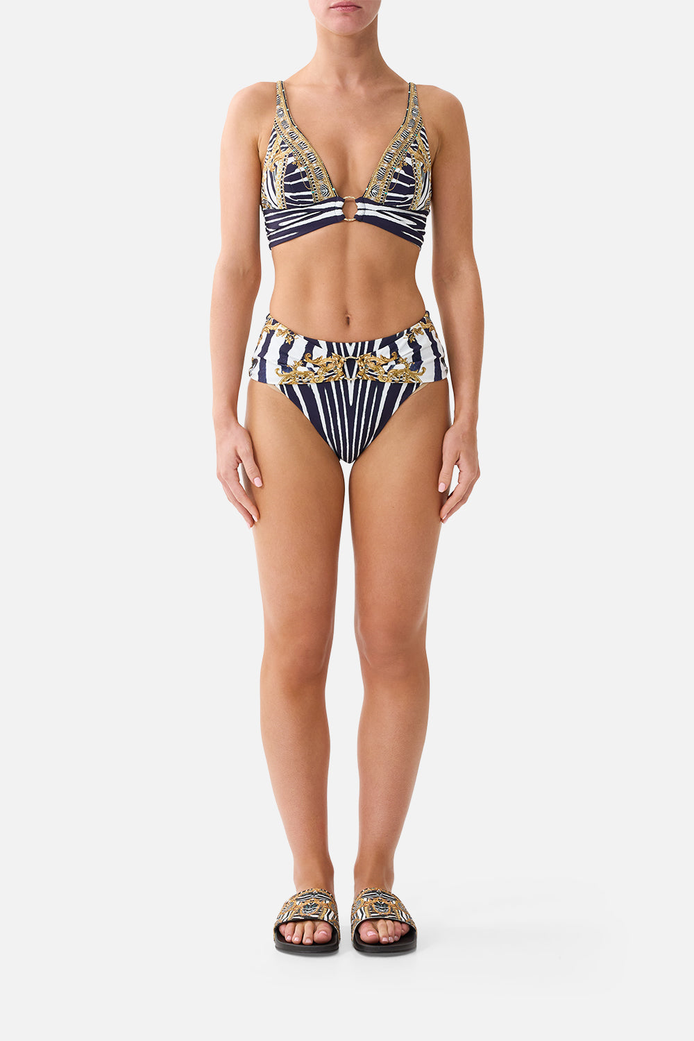 The Pleated High Tri Bikini Top With Front Trim in print Zig Zag Zoo