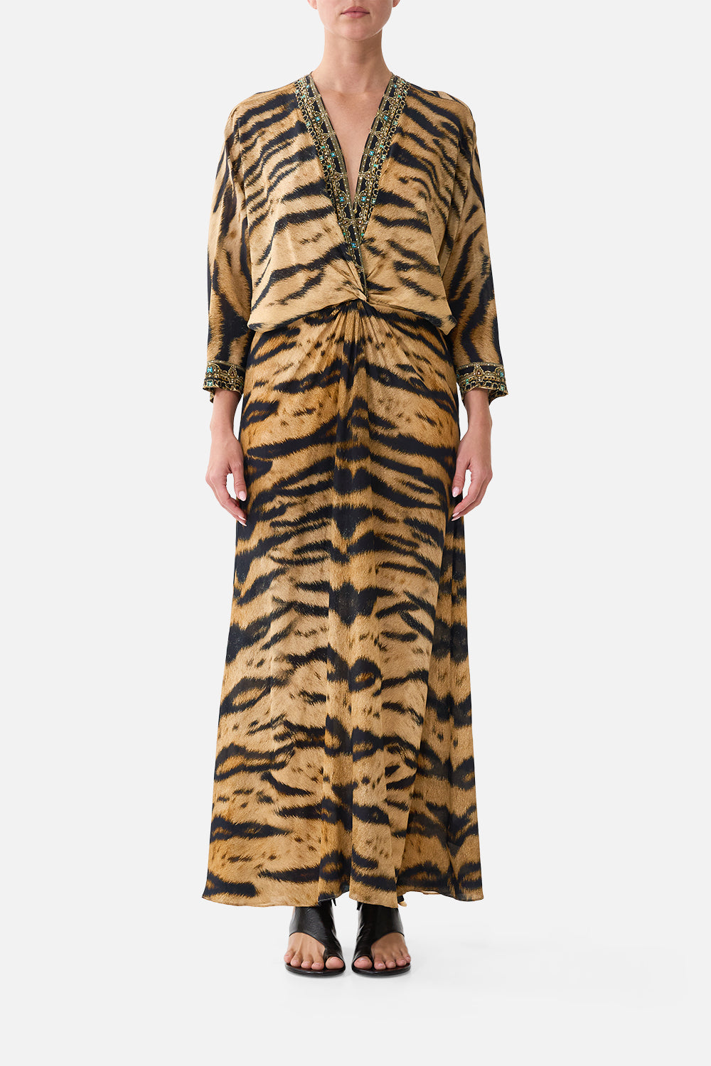 The CAMILLA Twist Front Batwing Dress in Print A Wink to the Wild. Model View