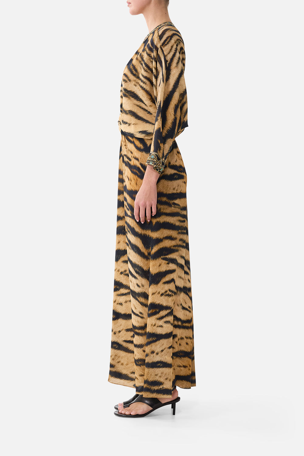 The CAMILLA Twist Front Batwing Dress in Print A Wink to the Wild. Model View