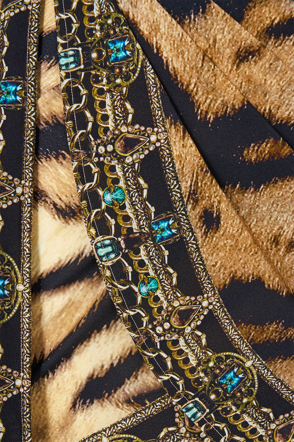 The CAMILLA Eyelet Wrap Mini Sarong W/ Tie Waist in Print A Wink to the Wild. Ghost View