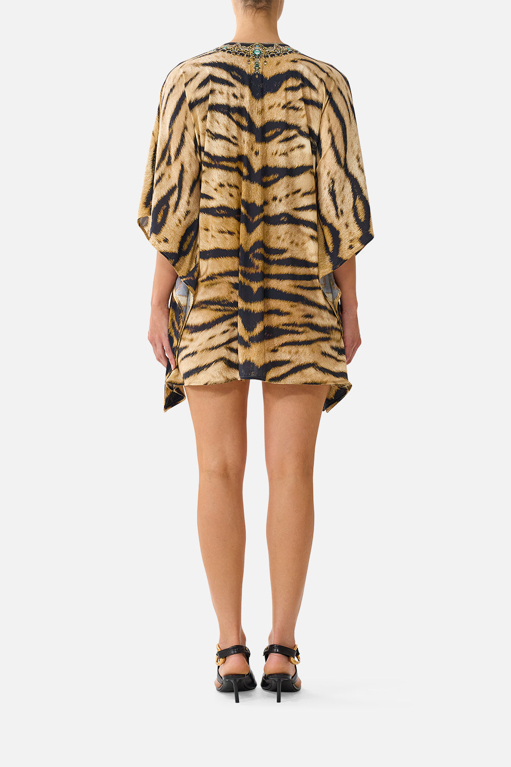 SHORT V NECK KAFTAN W RING FRONT TRIM A WINK TO THE WILD