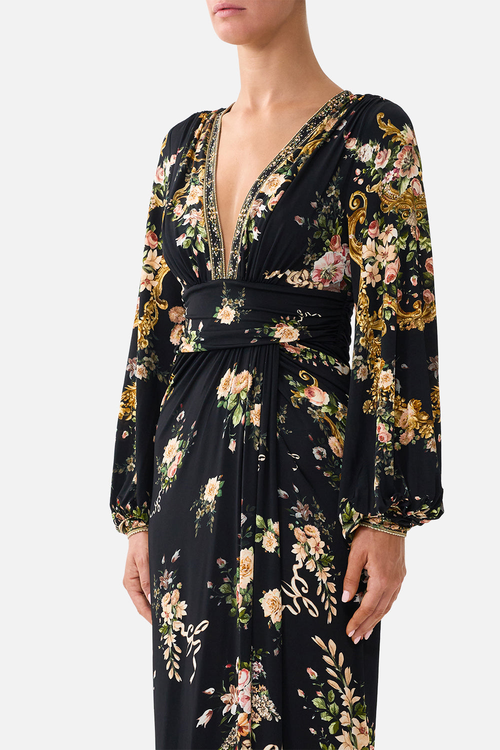 WAISTED DRAPED JERSEY DRESS VERSAILLES OR DIE