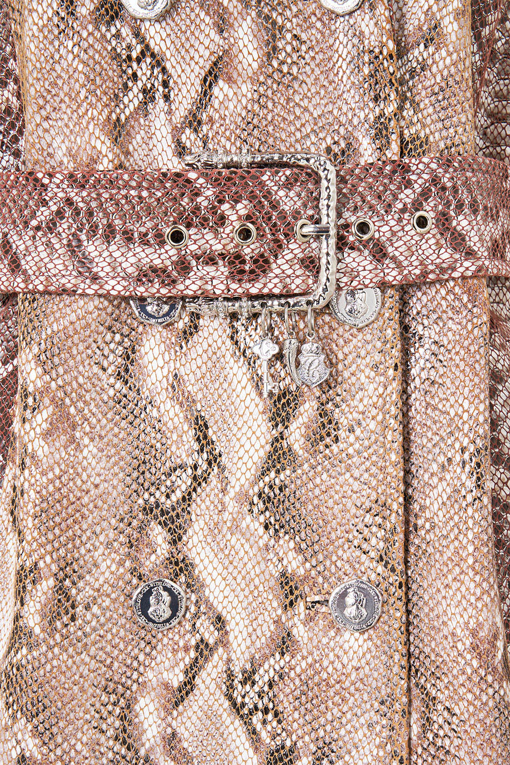 The CAMILLA Leather Trench Coat in Print Animalia Heirlooms. Ghost View