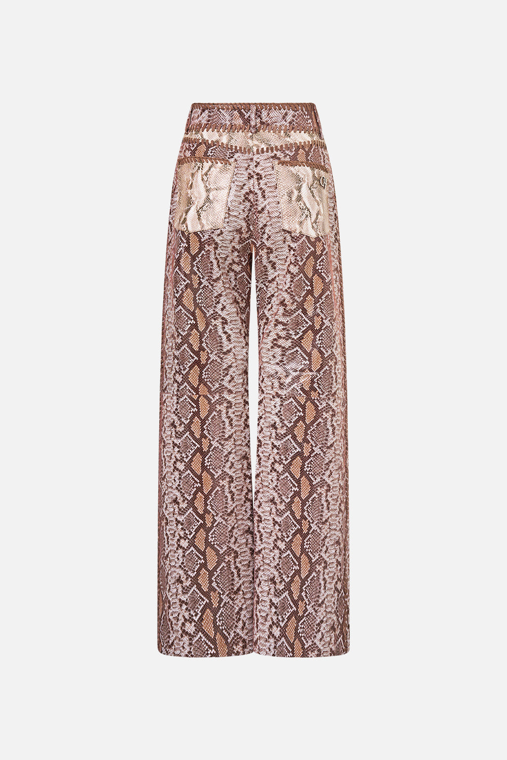 The CAMILLA High Rise Flared Leather Pant in Print Animalia Heirlooms. Ghost View Back