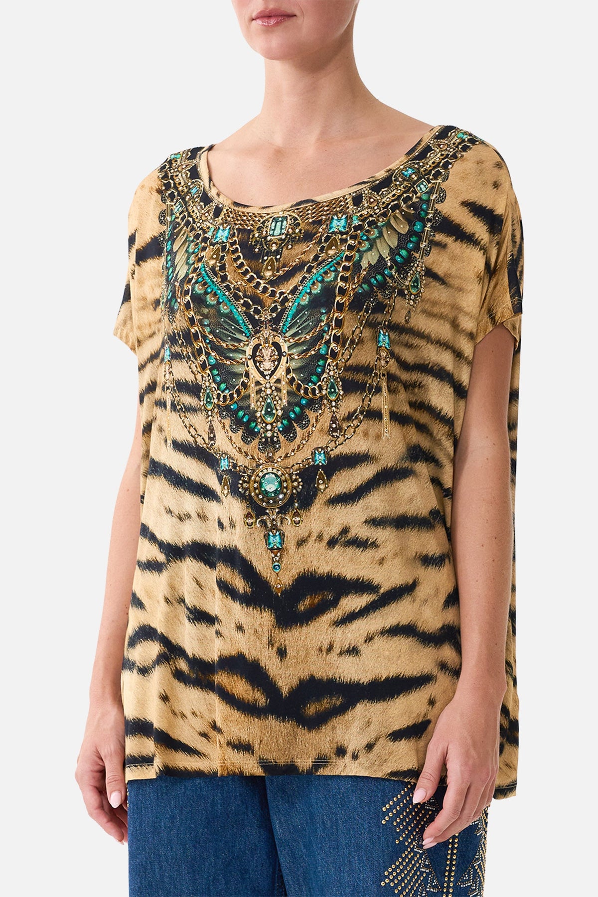 The CAMILLA Loose Fit Tee in Print A Wink to the Wild. Model View