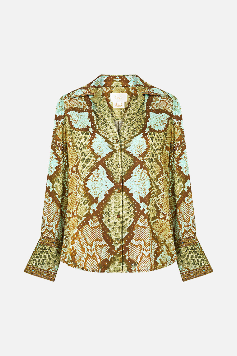 The CAMILLA Pyjama Shirt in Print My Sweet Serpentine. Ghost View Front