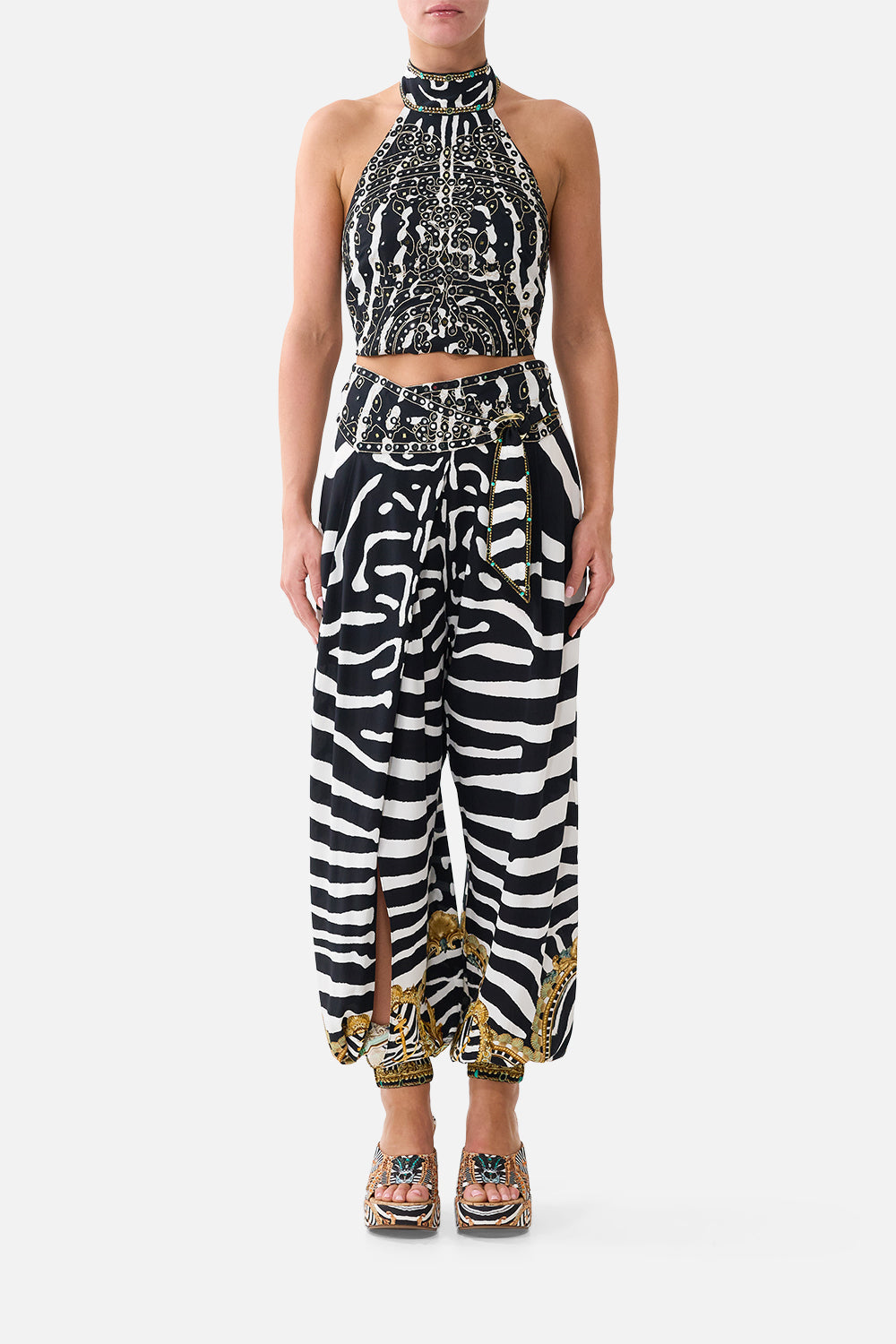 The Asymmetrical Belted Pant in print Zig Zag Zoo