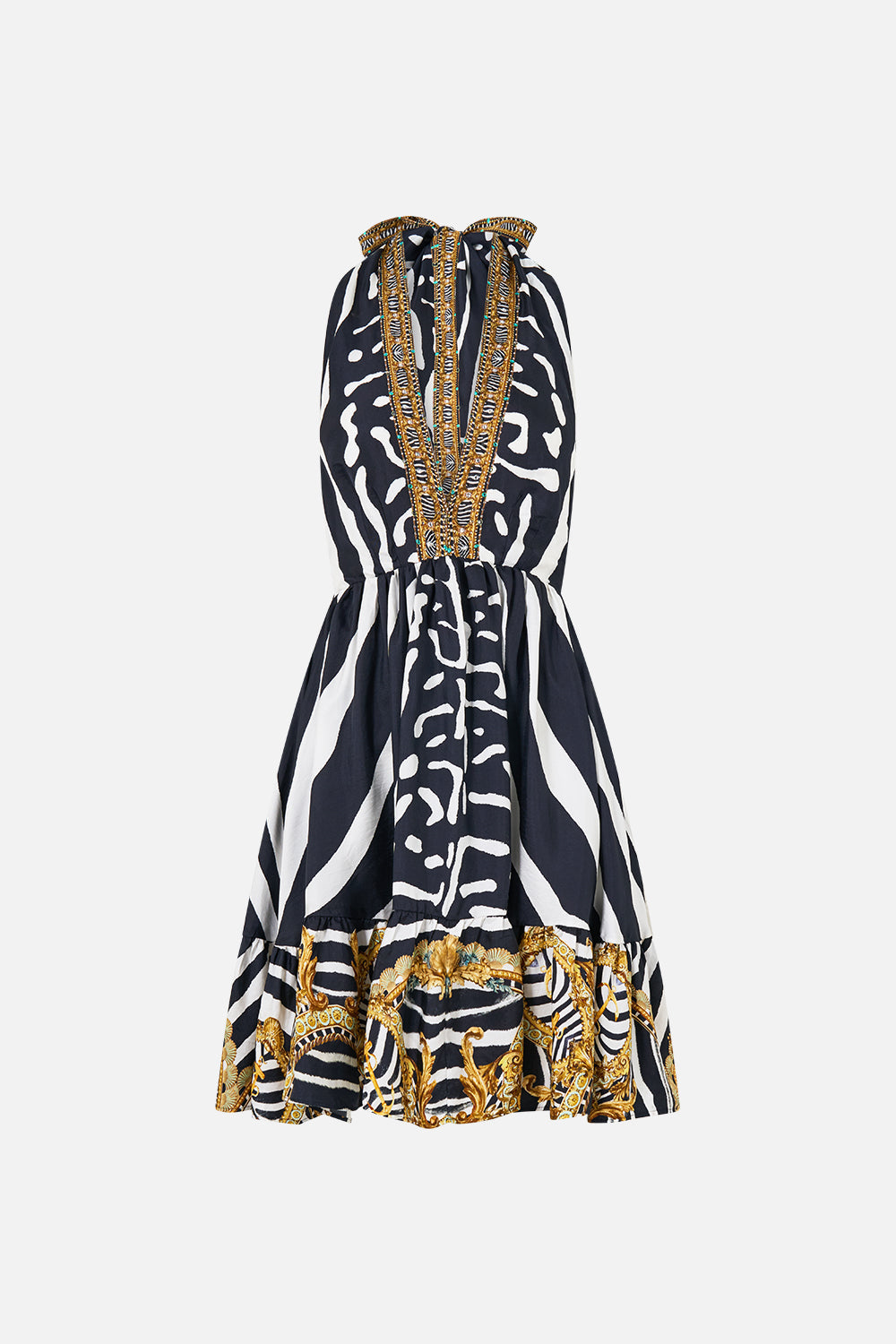 The Ruffle Hem Halter Short Dress in print Zig Zag Zoo