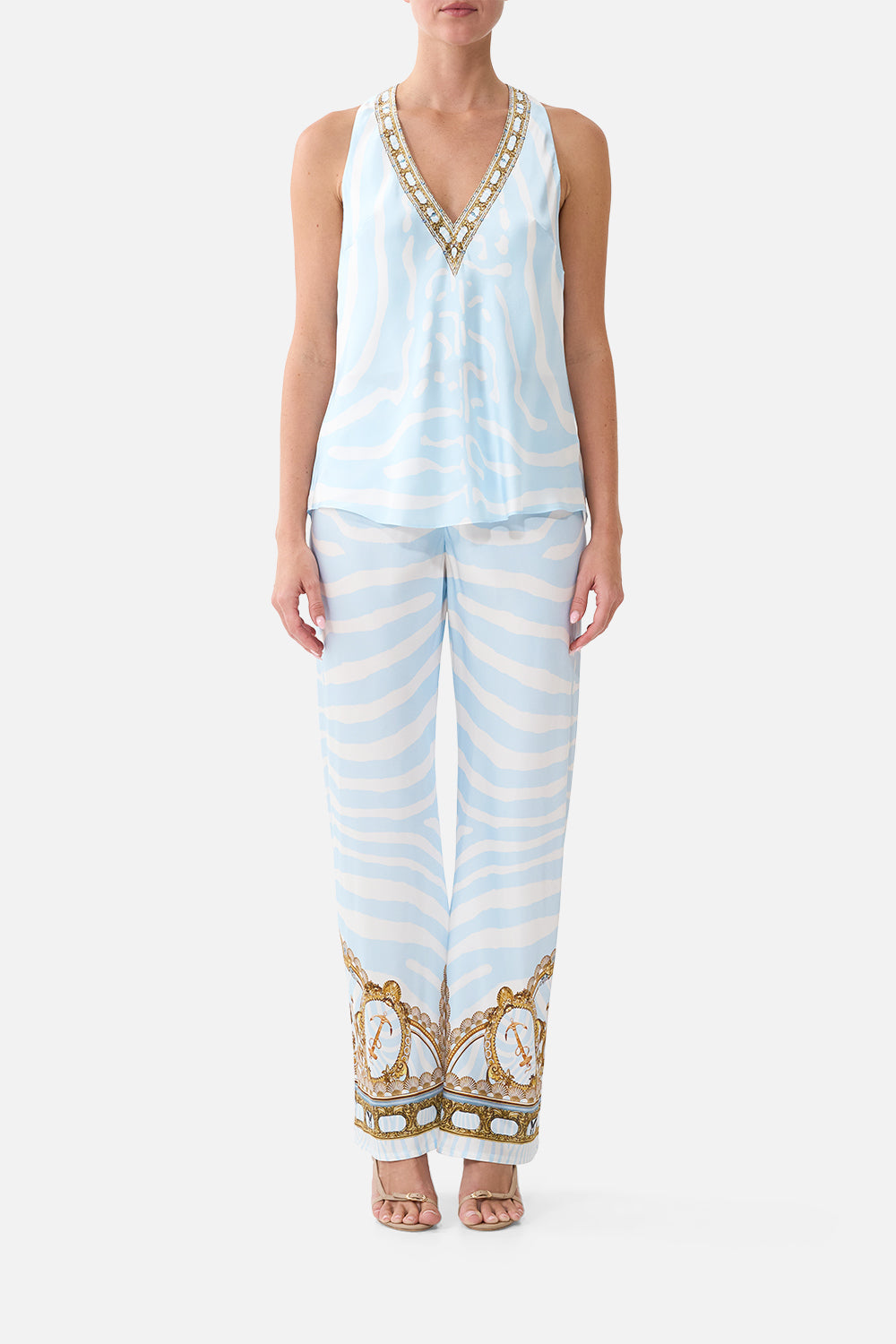 The V Neck Top With Knot Back in print Spirit Of Stripes