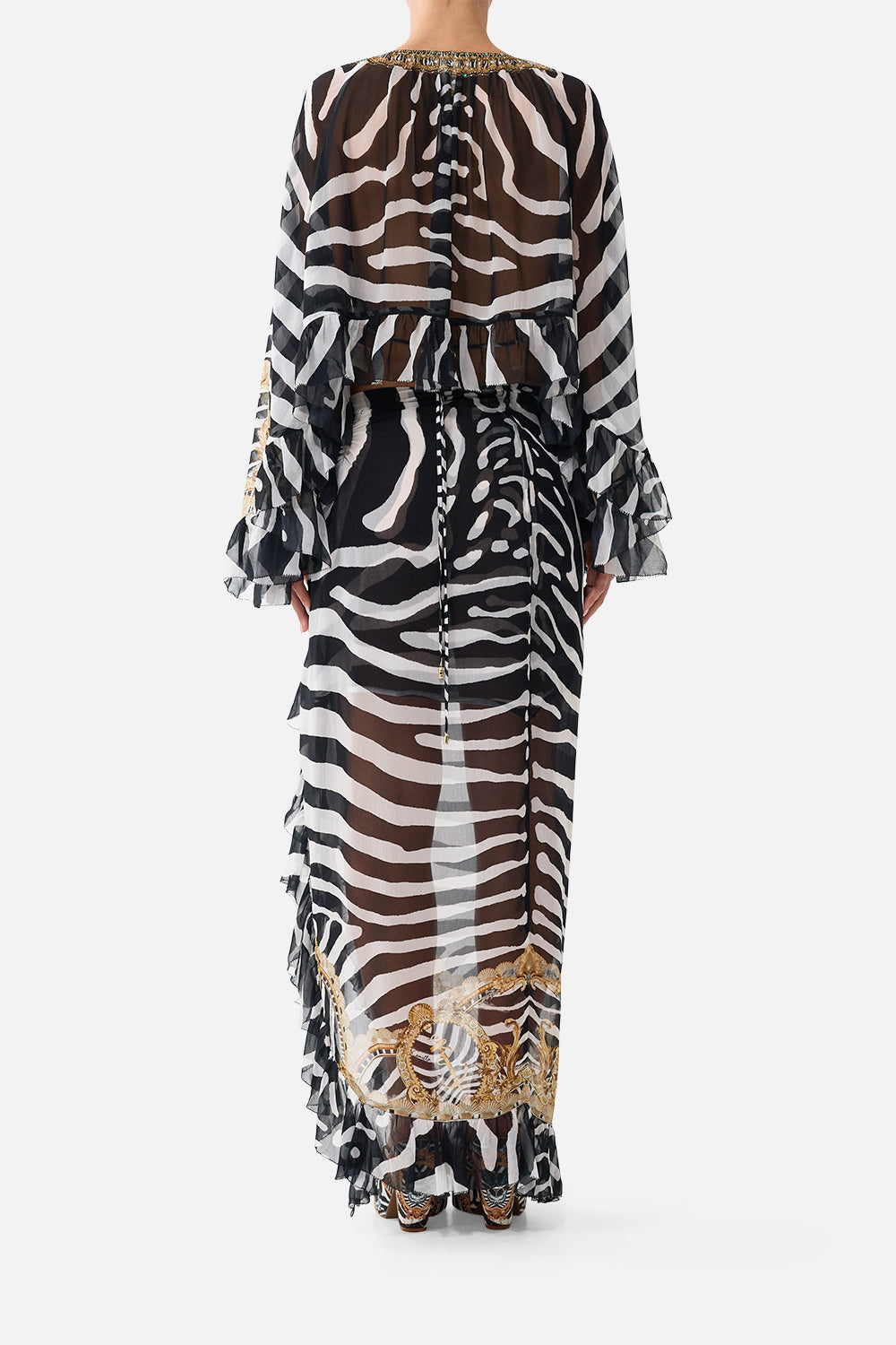 The Relaxed Wrap Tie Skirt With Ruffle in print Zig Zag Zoo