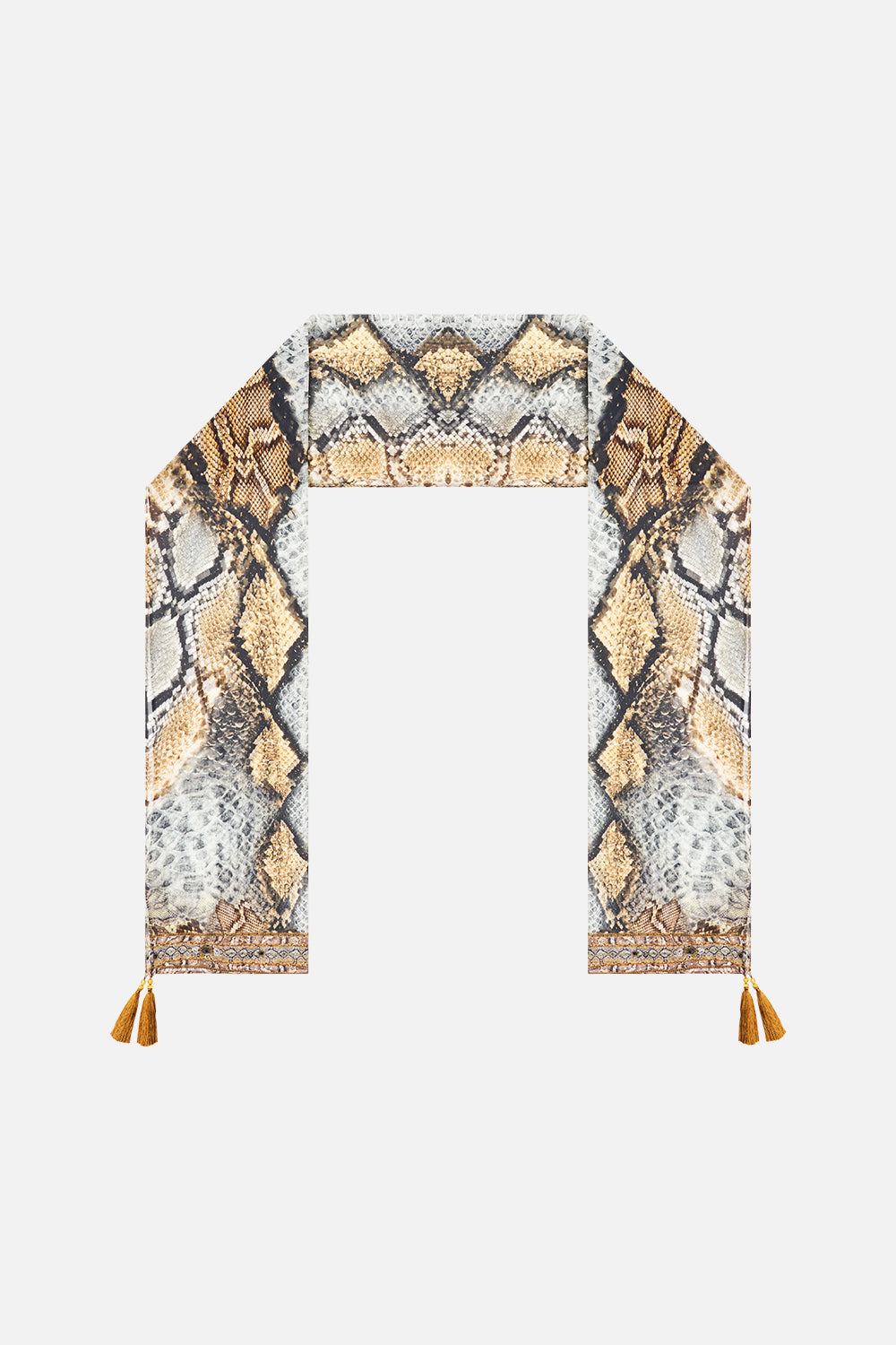 The CAMILLA Long Silk Crinkle Chiffon Scarf in Print Animalia Heirlooms. Ghost View Back