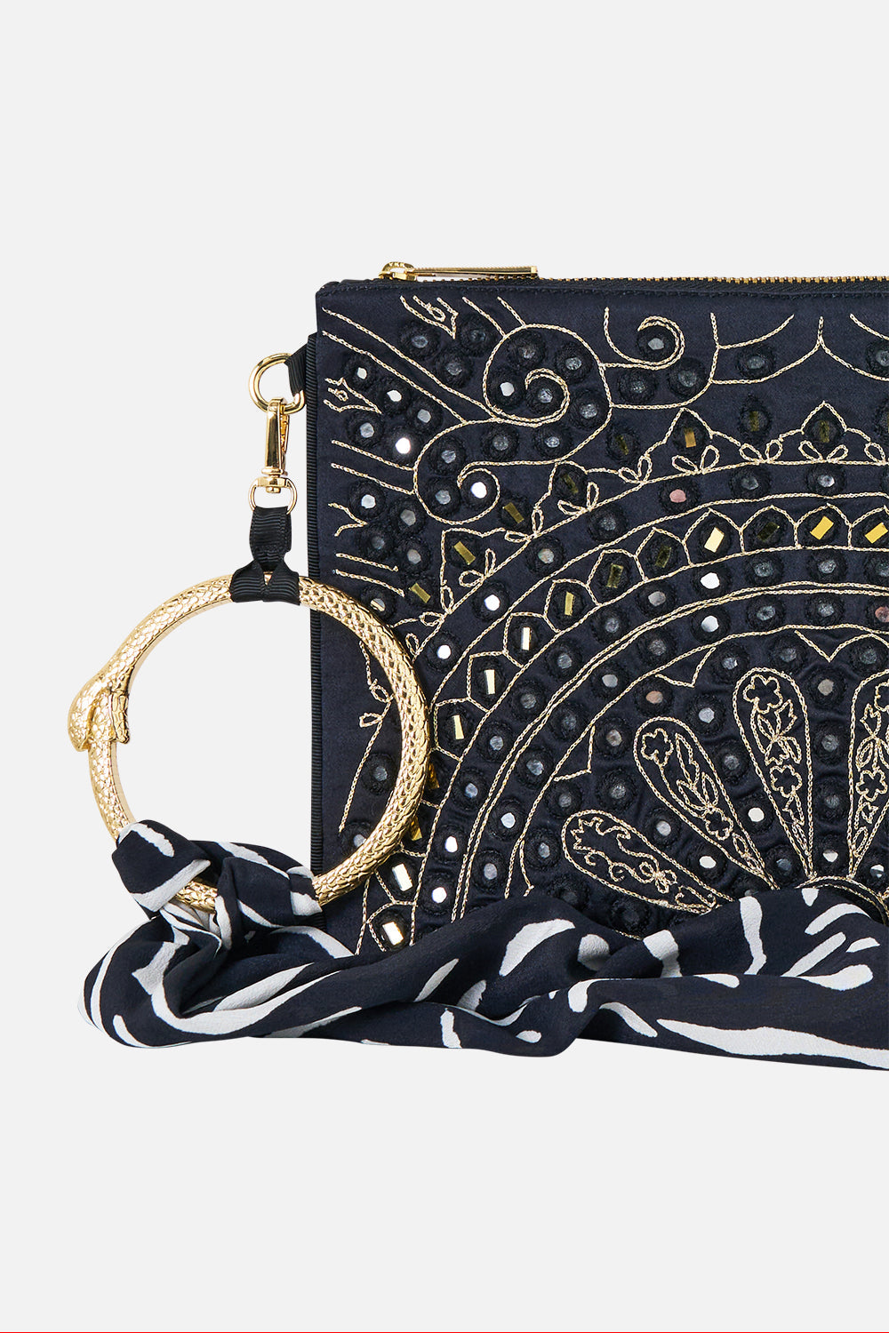 The CAMILLA Ring Scarf Clutch in Print Zig Zag Zoo. Ghost View