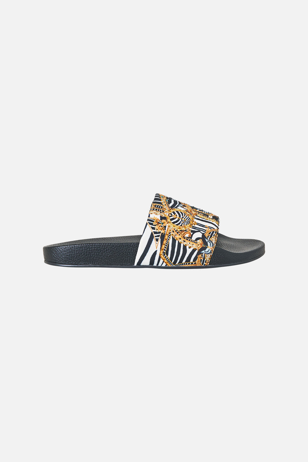 The CAMILLA Amelia Pool Slides in Print Zig Zag Zoo. Ghost View Front