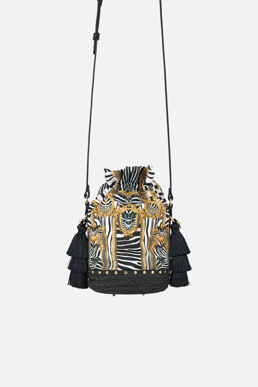 TIE TOP BUCKET BAG WITH TASSELS ZIG ZAG ZOO