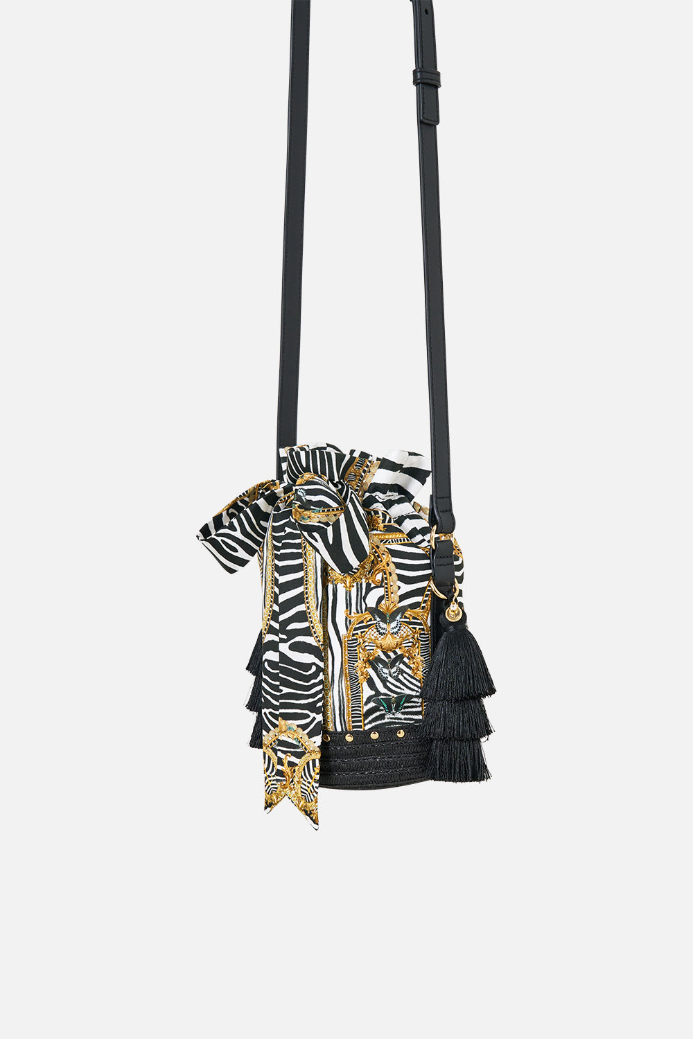 TIE TOP BUCKET BAG WITH TASSELS ZIG ZAG ZOO