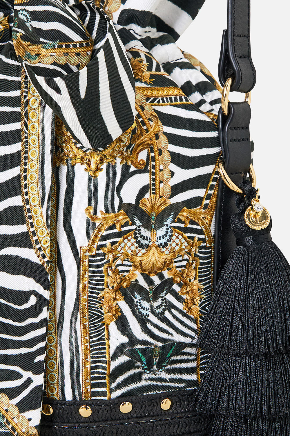 TIE TOP BUCKET BAG WITH TASSELS ZIG ZAG ZOO