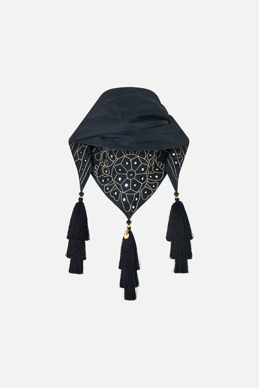 The CAMILLA Triangle Scarf With Tassels in Print Zig Zag Zoo. Ghost View