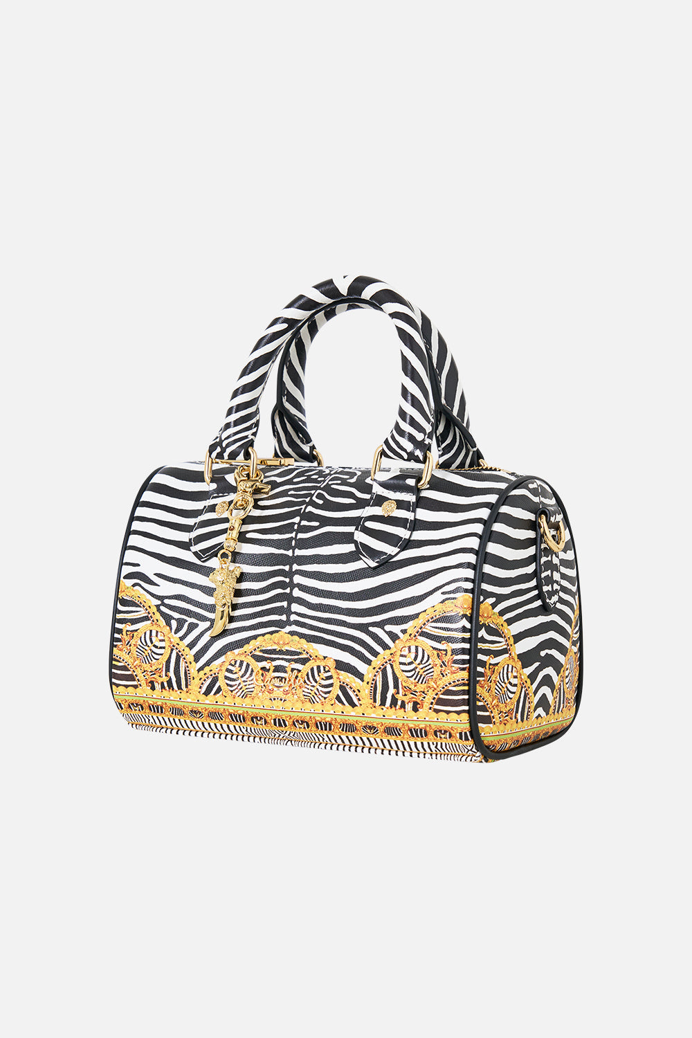 The CAMILLA Barrel Bag With Leather Trims in Print Zig Zag Zoo. Ghost View