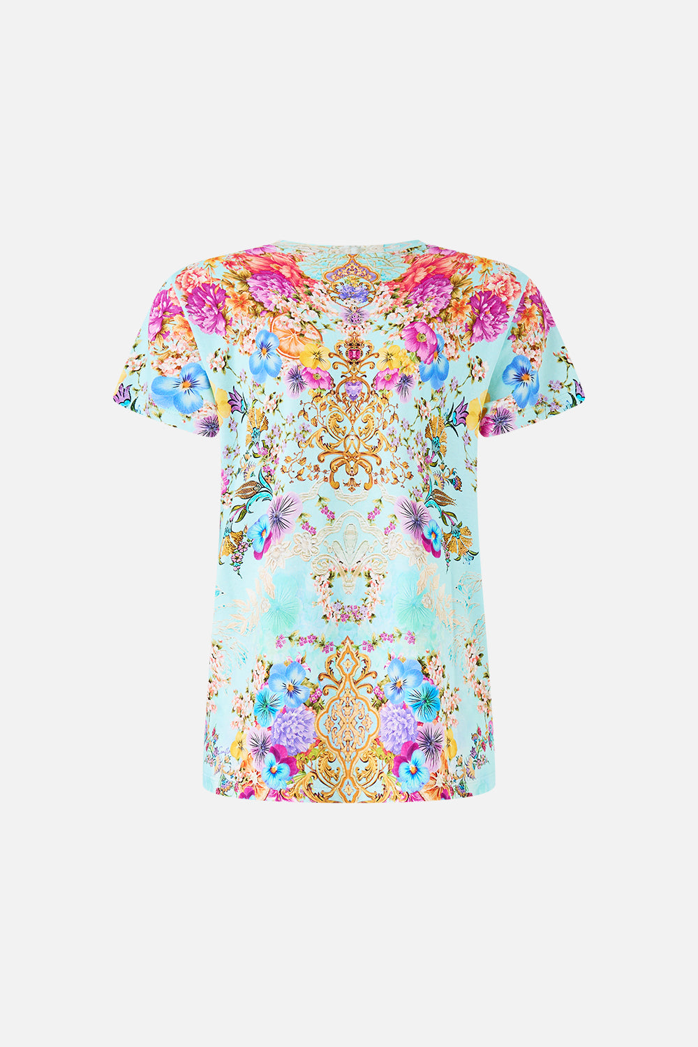 CAMISETA CUELLO REDONDO CORTE AJUSTADO ESTAMPADO BAZAAR BLOOMS