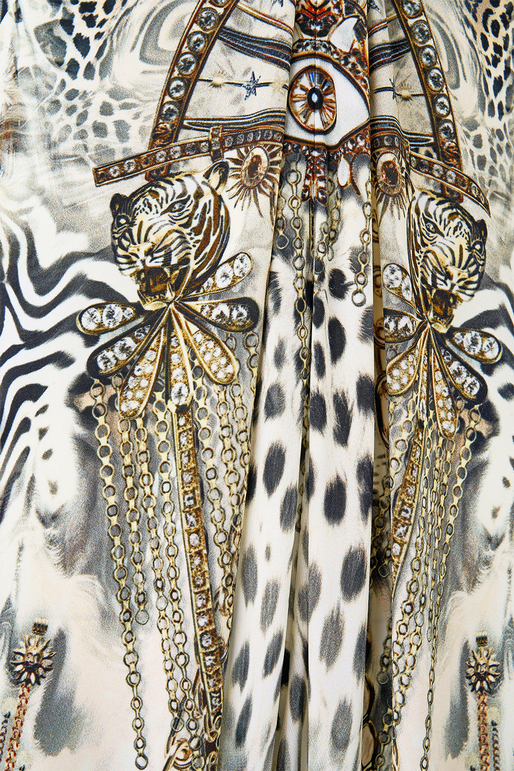 The CAMILLA draped pant jumpsuit with hardware from our print lady lionheart