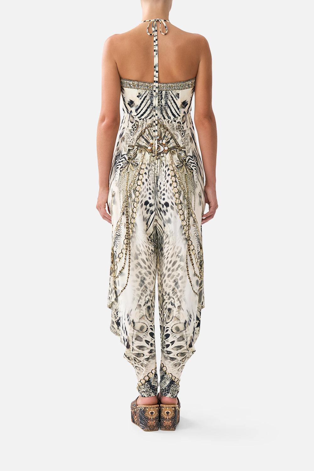 The CAMILLA draped pant jumpsuit with hardware from our print lady lionheart