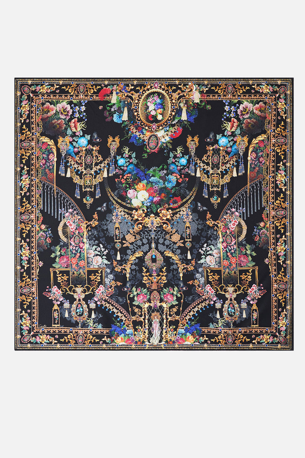 The CAMILLA Printed Silk Twill Square Scarf Night Garden in our Night Garden print.