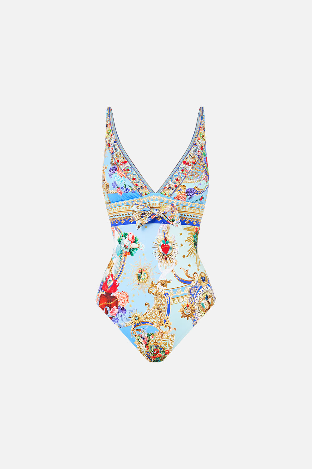 The CAMILLA HIGH TRI ONE PIECE WITH EYELET TIE FRONT TRIM VERSES IN VINTAGE