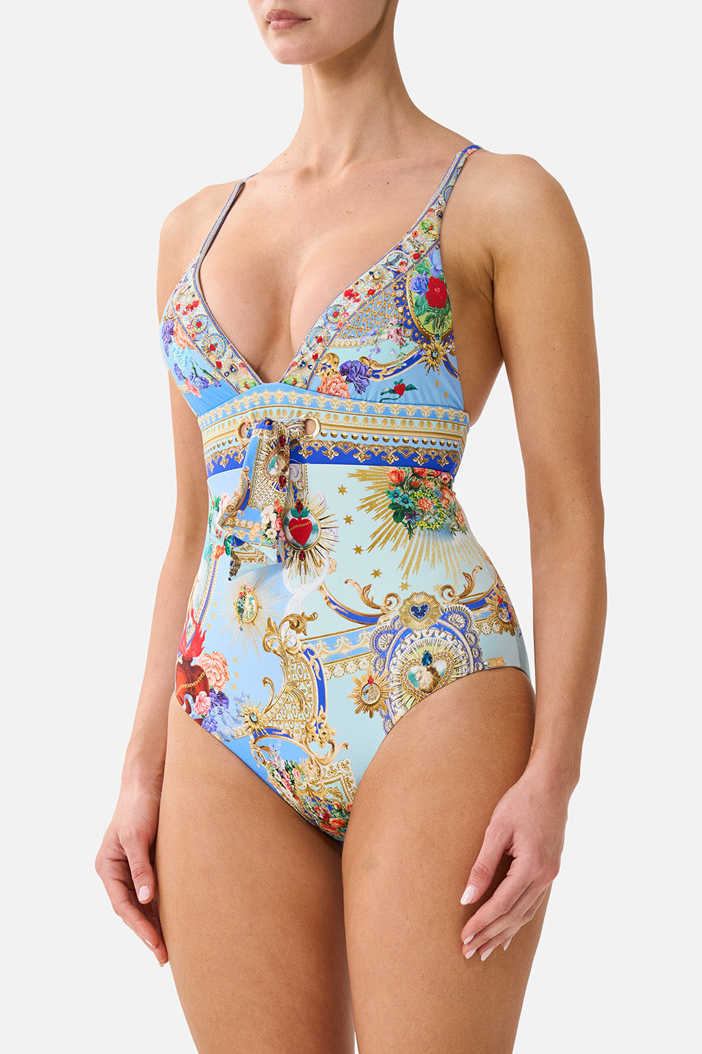 HIGH TRI ONE PIECE W EYELET TIE FRONT TRIM VERSES IN VINTAGE