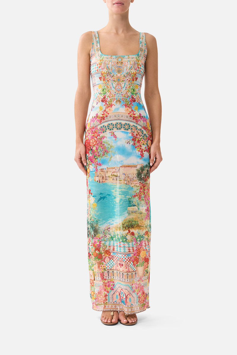 The Meet Me In Mallorca Square Neck Beach Maxi Dress With Low Back