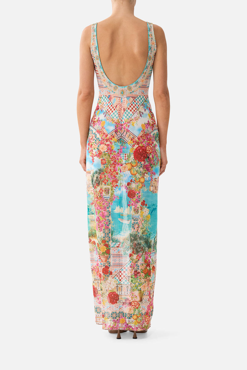 CAMILLA | Square Neck Beach Maxi Dress with Low Back MEET ME IN Mallorca, M BLUE-GREEN | MEET ME IN MALLORCA | SIGNATURE DESIGNS