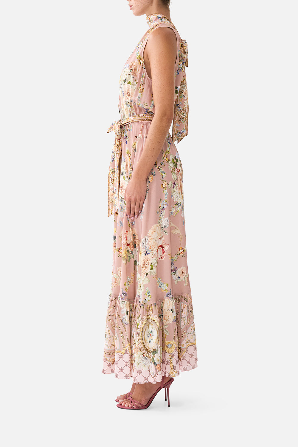 The CAMILLA NECKTIE DRESS WITH ELASTICATED WAIST CHAMBER OF BLOOMS