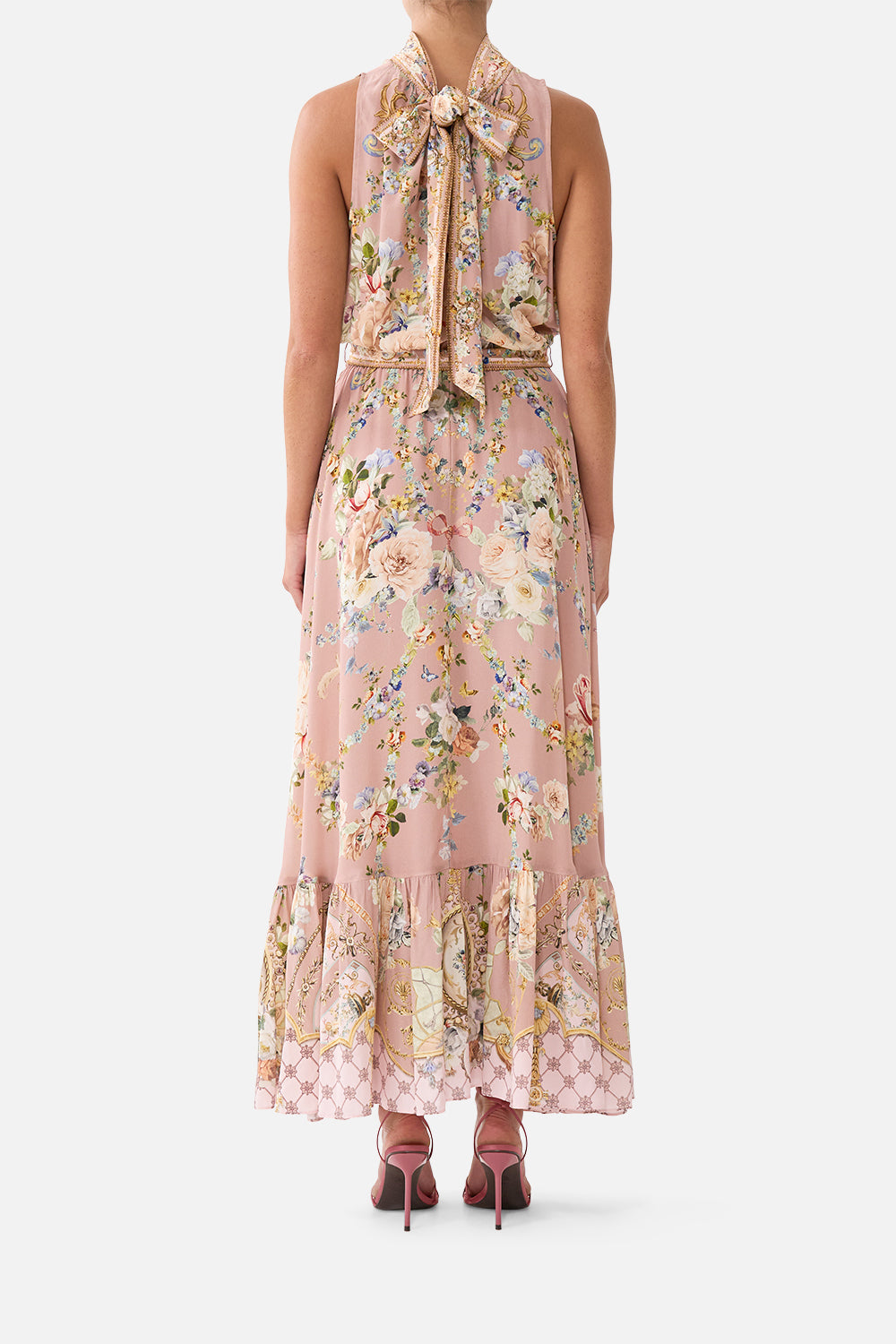 The CAMILLA NECKTIE DRESS WITH ELASTICATED WAIST CHAMBER OF BLOOMS