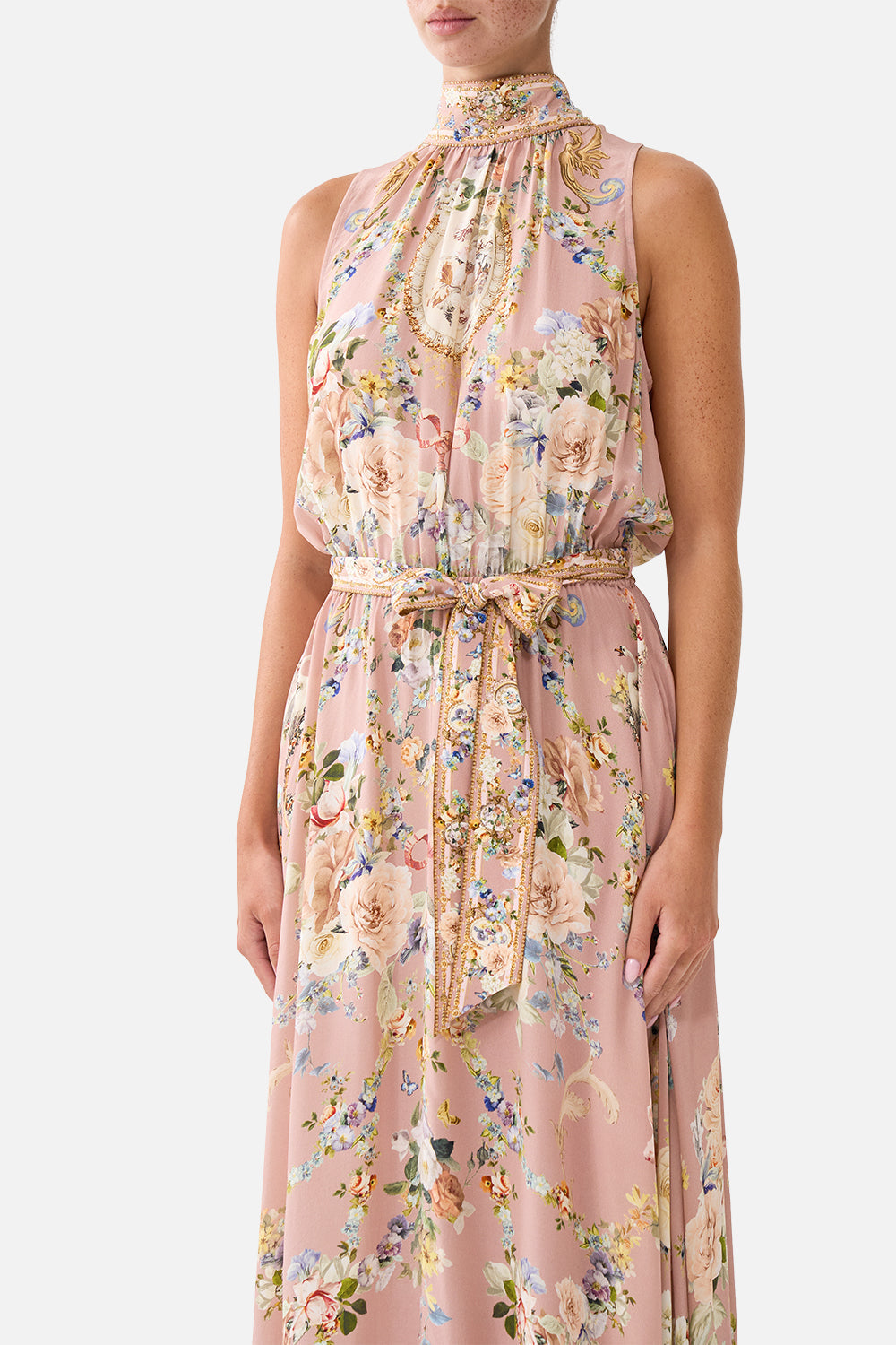 The CAMILLA NECKTIE DRESS WITH ELASTICATED WAIST CHAMBER OF BLOOMS