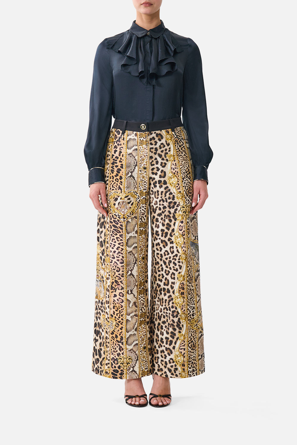 The CAMILLA COLLARED SHIRT WITH FRILL NECK DETAIL LEOPARD LIBERTINELEOPARD LIBERTINE