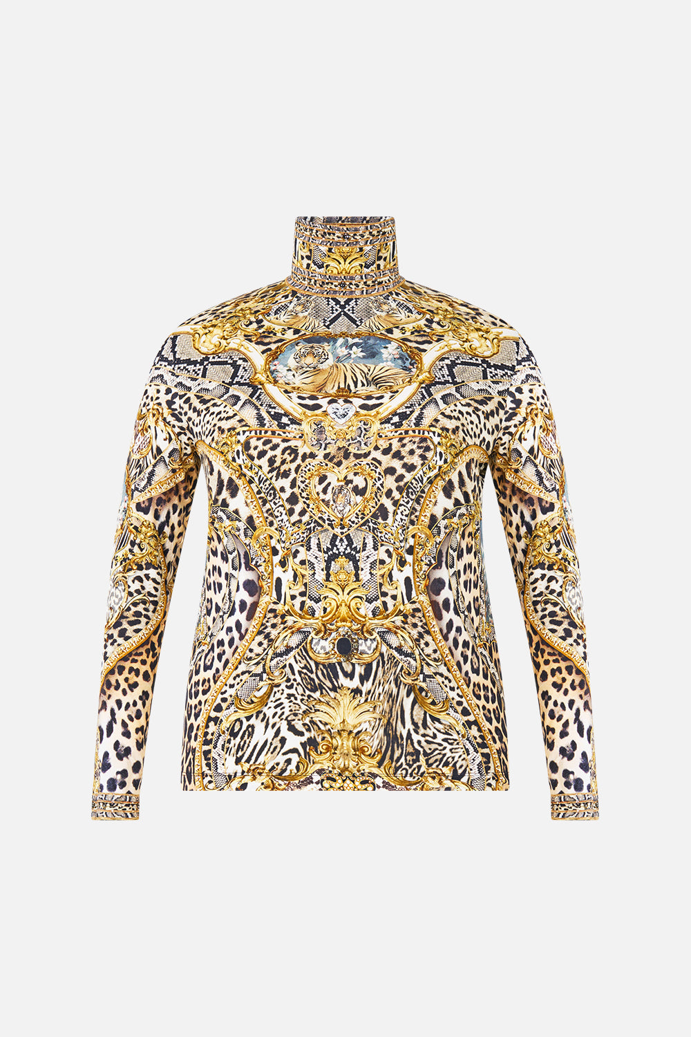 The CAMILLA Jersey Turtleneck Leopard Libertine in our Leopard Libertine print.