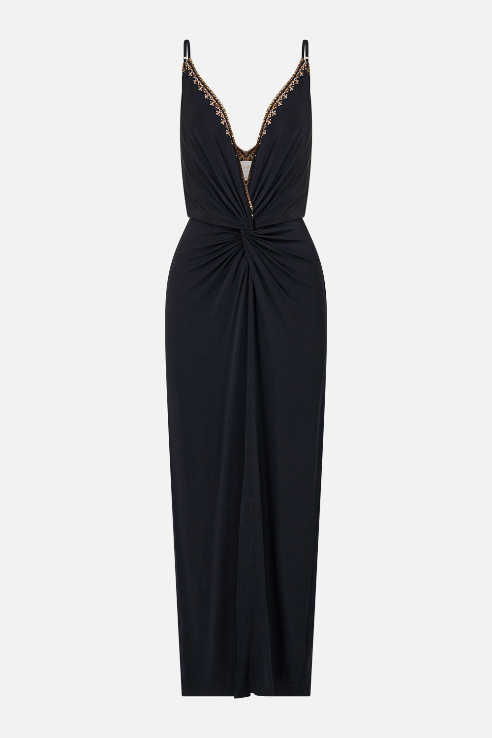 The CAMILLA Strappy Dress with Twist Front Leopard Libertine in our Leopard Libertine print.